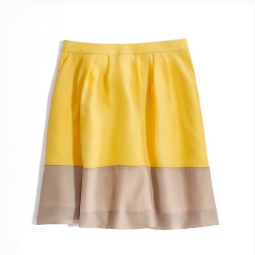 J Crew Yellow Brown Color Block Pleated Skirt sz 6